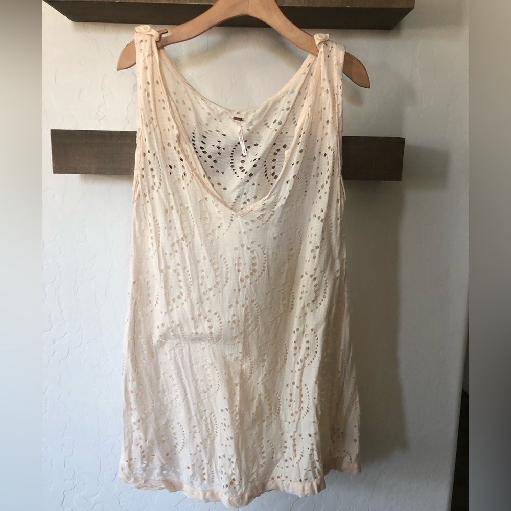 Free People Cream Eyelet Tie-Shoulder Tunic Top